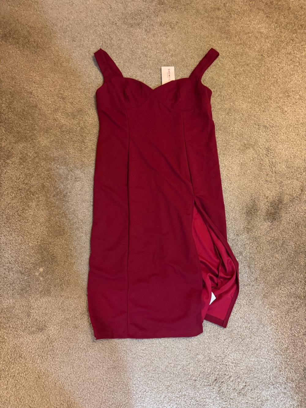 SHEIN Wine Red Midi Bodycon Dress with Side Slit